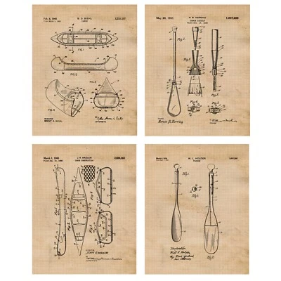 Classic Canoe Patent Prints, 4 (8x10) Art Decor Home Work Office Water Sport Gym - Image 1 of 4