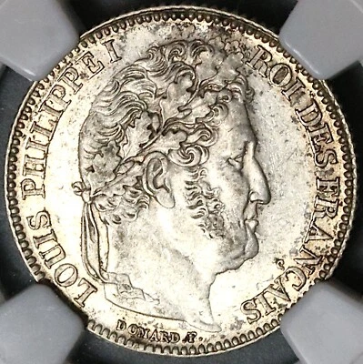 1832-H NGC AU 50 France 1 Franc Philippe Rochelle Coin 80K POP 1/1 (22102401C) - Image 1 of 4