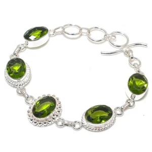 Green Peridot Gemstone Handmade 925 Sterling Silver Jwelery Bracelet 7-8" - Picture 1 of 1