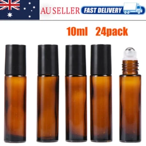 24X 10ml Amber Roll on Glass Bottles Set Essential Oil Metal Roller Ball Empty - Picture 1 of 12