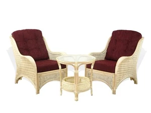 Living Jam Set of 2 Lounge Rattan Chairs w/Cushions and Coffee Table, White - Picture 1 of 4