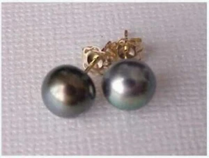 Natural 12-13mm Black Tahitian Pearl Earrings 14k Gold - Picture 1 of 6