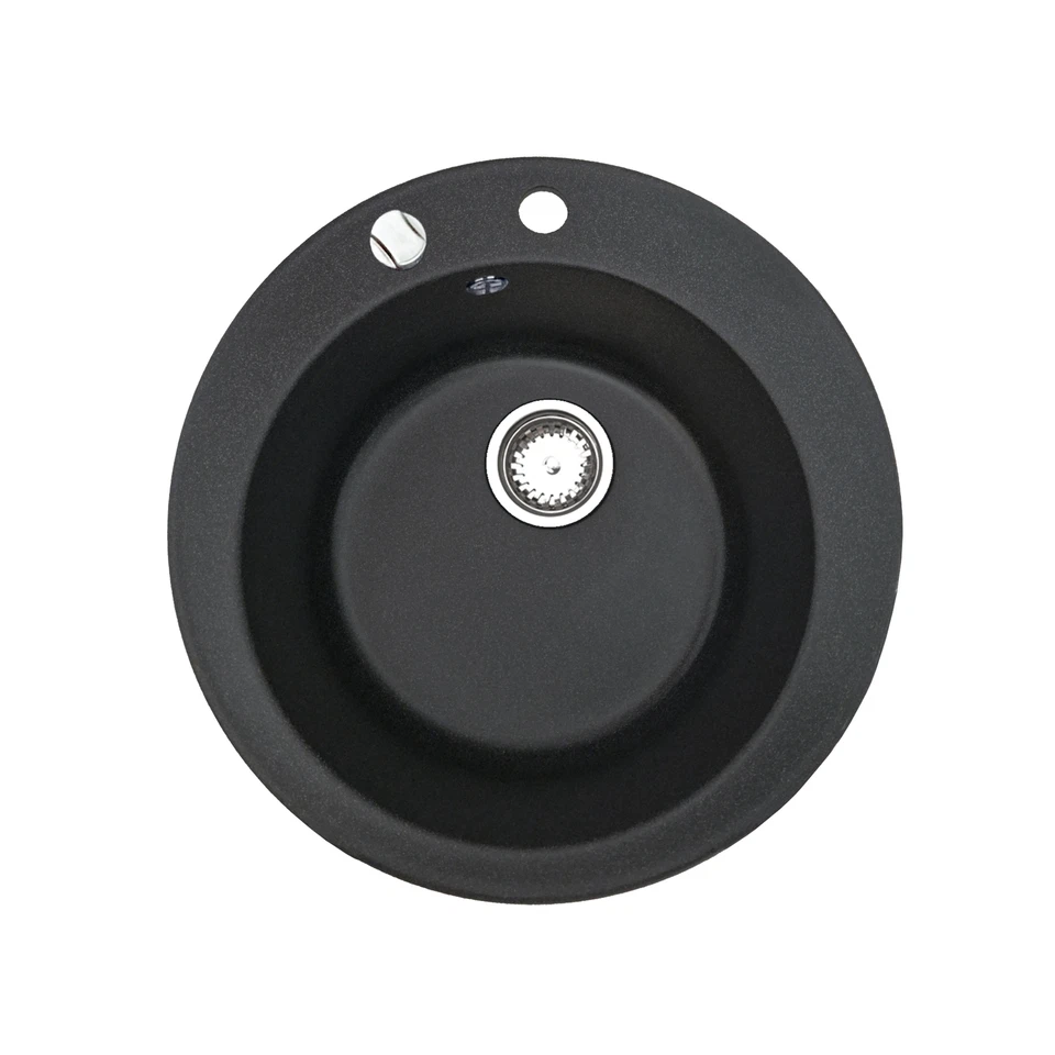 Küchenspüle rund Granit schwarz Einbauspüle Ø 49 cm Spülbecken Granitspüle
