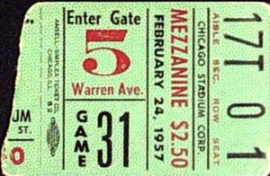Blackhawks Bruins Ticket Stub Chicago Stadium NHL Game 31 Rollins Win 2/24/1957 - Picture 1 of 2