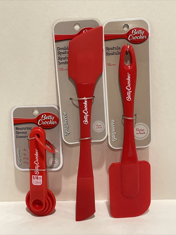 Juego de espátulas de silicona Betty Crocker y cucharas medidoras de plástico ~ 6 piezas en total Foto 1 de 4