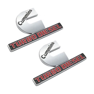 2PCS 3D Cummins Turbo Diesel Badge For 1500 2500 3500 Fender Emblem Gloss Chrome - Picture 1 of 6