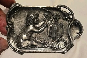 Art Nouveau Pewter Trinket Tray/Crumb Tray Early 1900's Child Motif Notre Dame - Picture 1 of 4