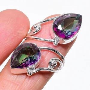 Mystic Topaz Gemstone Handmade 925 Sterling Silver Jewelry Ring Size 8(US) - Picture 1 of 1
