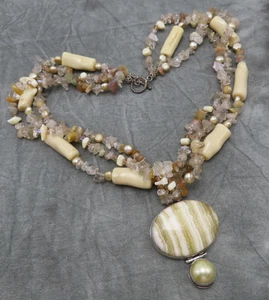 Collana Rebecca Collins Vintage Bavaglino Dichiarazione Pietra Calcite Non Firmata 18 in 883f - Foto 1 di 11