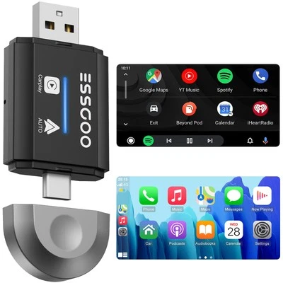 Wireless 2 IN 1 Carplay & Android Auto Adapter 5.0GHz WiFi Type-C & Lay USB Plug