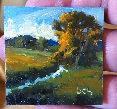 Pintura al óleo de paisaje. Mini pintura de 2x2 pulgadas. Pintura pequeña Foto 1 de 2