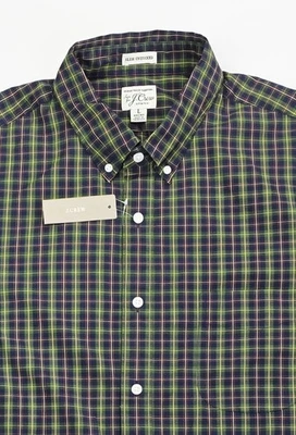 J. Crew Short Slim Untucked Stretch Size Large Mens Green Check Button Down NWT - Image 1 of 4