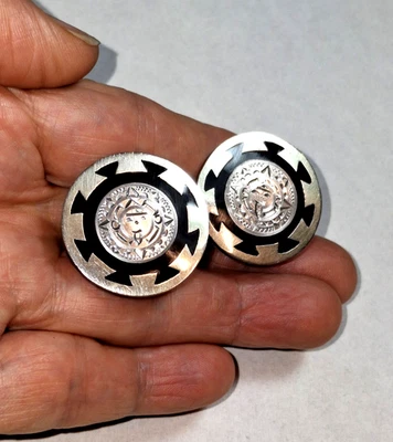 Gemelos calendario azteca maya de plata esterlina de México grabados de colección esmaltados 1-1/8" Foto 1 de 4