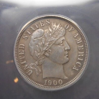 1900 Proof Barber Dime  10c  ANACS PF58  Details Cleaned Only (912) Minted - Image 1 of 4
