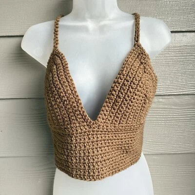 Top tejido ganchillo hecho a mano Y2K granola talla M marrón festival Coachella Hippie Foto 1 de 4