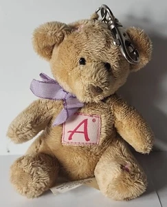RUSS WITH LOVE MINI TEDDY PLUSH 4" A BEAR TAN PURPLE STUFFED ANIMAL w/KEYCHAIN - Picture 1 of 5