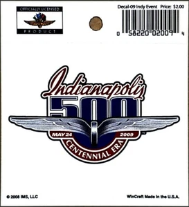 Calcomanía WinCraft Indy 500 Era del Centenario '09 3" producto oficial hecho en EE. UU. NUEVO - Imagen 1 de 1