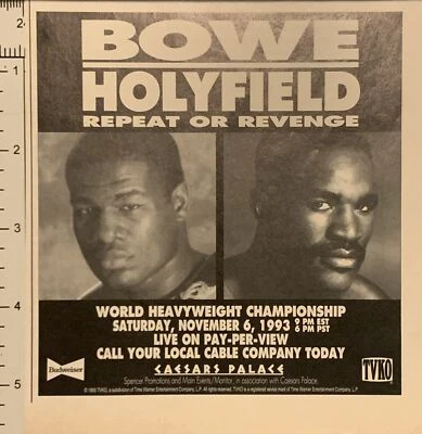 1993 Riddick Bowe vs Evander Holyfield PPV Promo PRINT AD Repeat Revenge VTG 90s - Image 1 of 4
