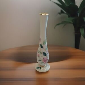 Lenox Barrington Collection Bud Vase Made In USA Rose Pattern Gold Trim