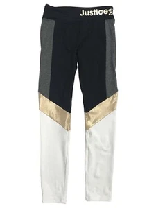 Justice Girls Black White & Gold Full Length Leggings Athletic Pants - Picture 1 of 1