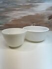 Vtg Mixing Bowls For Antique Mixer - White Milk Glass Set Of 2 Ribbed Spout Med