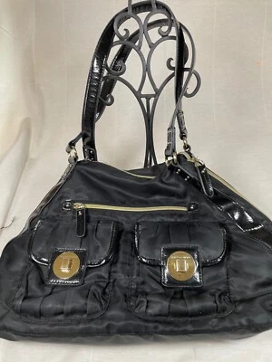 Bolso de Hombro Vintage Negro Franco Sarto Negro Nylon Bolsillos Cartera Foto 1 de 4