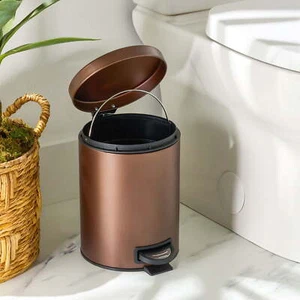 Bronze SS 1.3 Gallon Metal Bathroom Waste Basket Step On Trash Can Soft Close - Picture 1 of 6