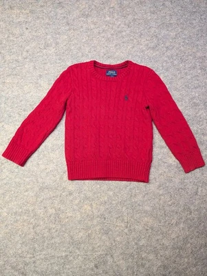 Polo Ralph Lauren 男孩电缆针织圆领毛衣红色 5 码假日圣诞节 — 第 1/4 张图片