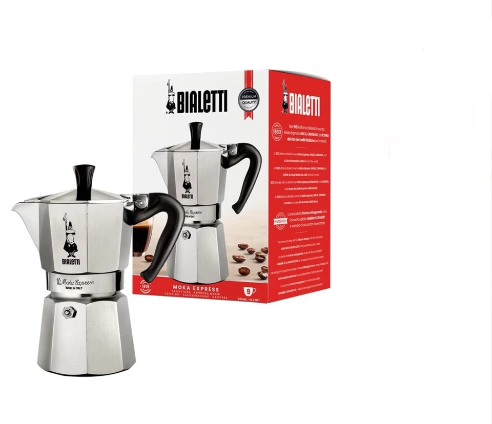 Bialetti Caffettiera Moka Express 9 tazze in alluminio 420 ml argento - Immagine 1 di 4
