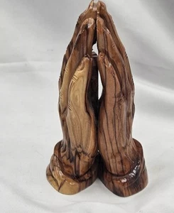 Vintage Hand Carved Olive Wood Praying Hands Sculpture Made In Israel - Picture 1 of 5
