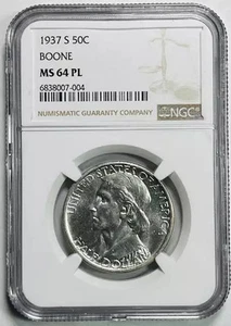 1937 S Classic Commemorative Boone NGC MS-64 PL White- RARE Proof Like! - Picture 1 of 2