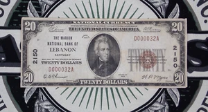 1929 $20 NB Kentucky National Currency *LEBANON* KY Ch#2150 D000032A ECC&C Inc - Picture 1 of 5