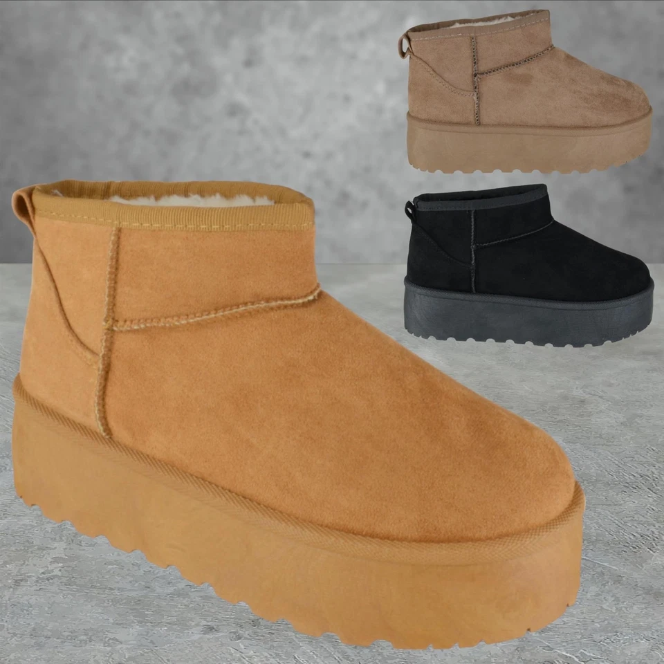 MODELLO FASHIONS WOMENS LADIES FAUX FUR LINED COSY ULTRA MINI ANKLE PLATFORM BOOTS SHOES SIZE
