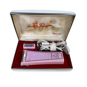 Vintage Pink Lady Remington Electric Shaver Razor LR70 Case Attachments Works - Picture 1 of 8