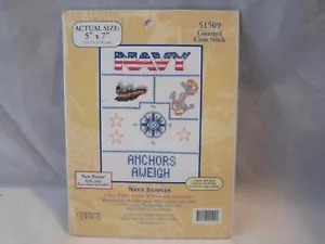 Candamar Designs 51509 Navy Sampler 5" x 7" counted Cross Stitch Kit A20-9 - Picture 1 of 4