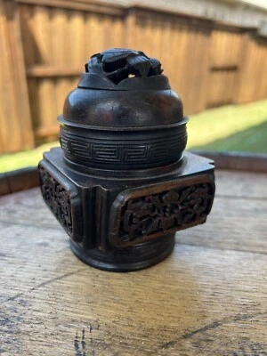 Antique Qing Dynasty Carved Lotus Zitan Incense Box with Cover - Image 1 of 4