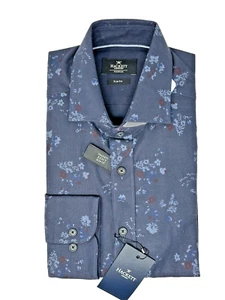 Hackett Mens Shirt Slim Fit Blue Medium Floral Twill Print - Picture 1 of 6