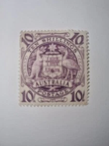 1949 COMMONWEALTH of AUSTRALIA COAT of ARMS PURPLE 10/- STAMP FULL GUM - Picture 1 of 2