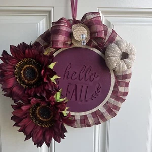 Fall Mini Wreath 12 Inch Front Door Indoor Decor Cranberry Colors Sunflower  - Picture 1 of 6