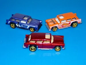 Wheel Swap Hot Wheels - 3 Chevy Nomad's w/Gold Chrome Staggered Wheels - Picture 1 of 12