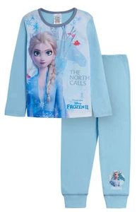 Girls Frozen Pyjamas Elsa PJs Size 2-8 Years Blue Long Sleeved Trouser Disney - Picture 1 of 4