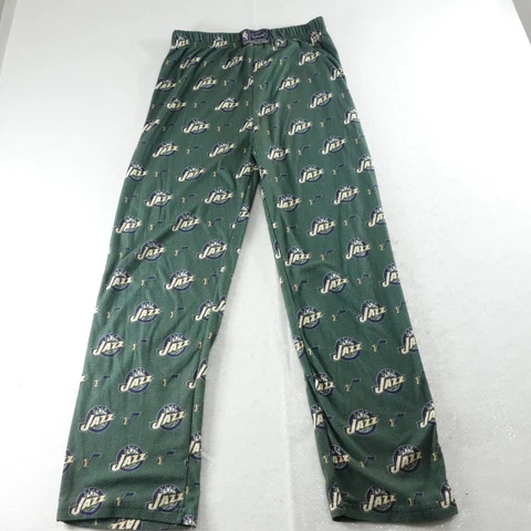 Utah Jazz Pants Small Green Pajama Bottoms Fleece All Over Print Logo NBA Mens Cover