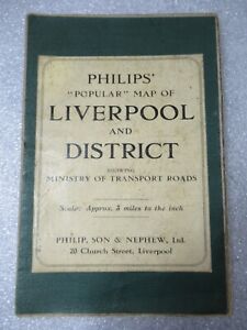 c1910 Philips MAP of LIVERPOOL & DISTRICT N. Wales Manchester CLOTH 74cm x 100cm