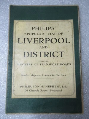 c1910 Philips MAPA DE LIVERPOOL & DISTRICT N. Gales Manchester tela 74 cm x 100 cm Foto 1 de 4