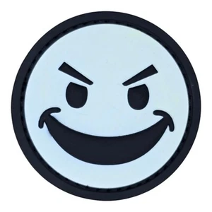 PARCHE GANCHO TÁCTICO SMILEY FACE EVIL GRIN CIRCLE SWAT BASE BLANCA OPERACIONES 3D BRILLO PVC - Imagen 1 de 3
