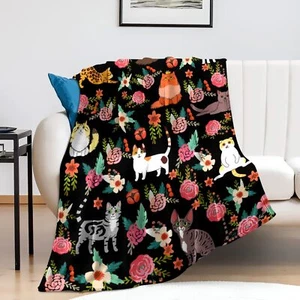 Cute Cat Blanket Super Soft Flannel Fleece Throw Blankets Kids Adults for Bed... - Picture 1 of 7