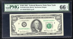 FR. 2169-B 1981 $100 FRN FEDERAL RESERVE NOTE NEW YORK, NY PMG GEM UNC-66EPQ - Picture 1 of 2