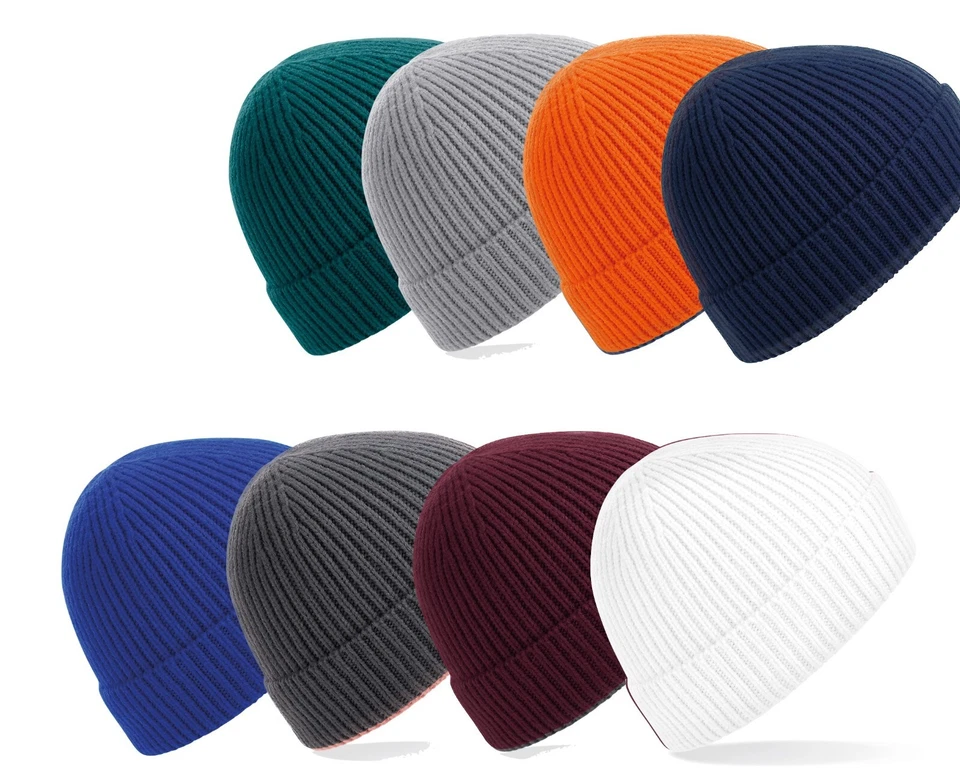 Beechfield Bonnet D'Hiver Tricoté À Côtes Chaud Avec Revers - Photo 1/1