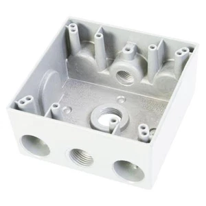(1 pc) Weatherproof 2-Gang Metal Box w/ Three 1/2" Holes WHITE Weather Resistant - Picture 1 of 1