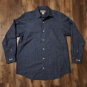 Duluth Trading Co. Medium Wrinklefighter Straight Collar Shirt Blue Check 92330 - Picture 1 of 8